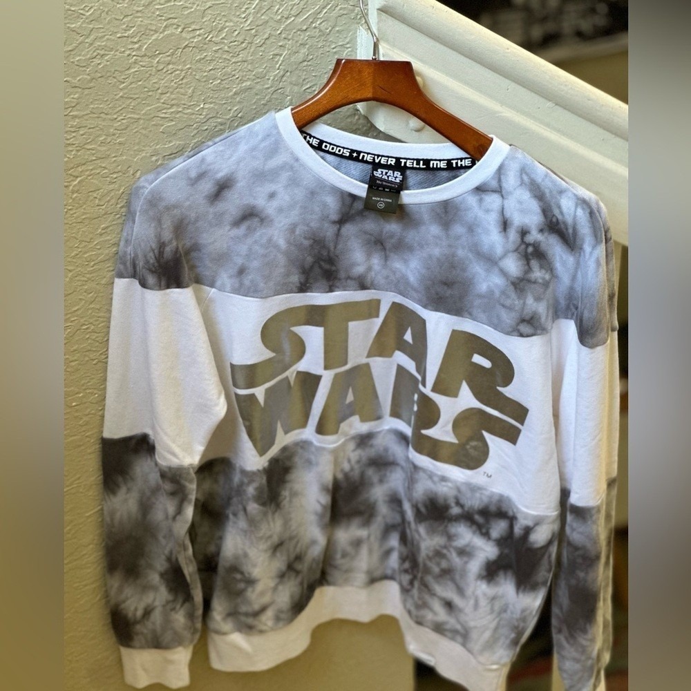 Her Universe Star Wars Sweatshirt Women XS Grey White Tie-Dye Metallic Logo - Picture 2 of 9